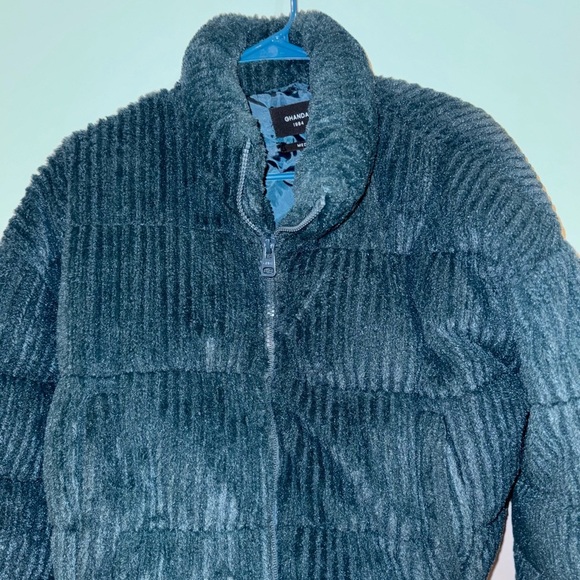 Women's Teal Green Puffer fur Jacket - Picture 5 of 8